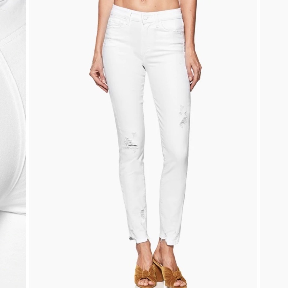 PAIGE Hoxton Ankle Skinny Jeans in Crisp White Destructed 28